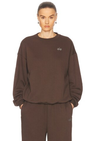 alo Accolade Crew Neck Pullover Sweatshirt in Brown | FWRD 