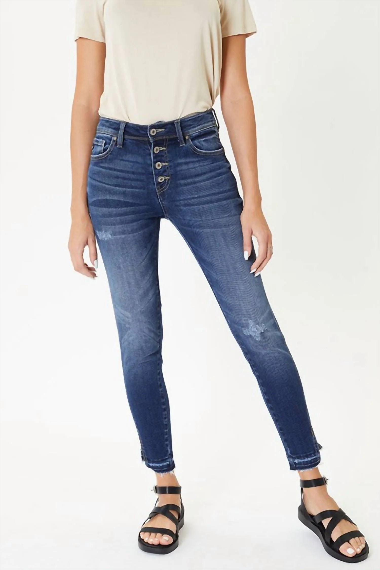 Tess Curvy High Rise Button Fly Skinny In Medium Stone Wash | Shop Simon