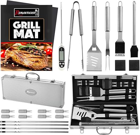 ROMANTICIST 23pc Must-Have BBQ Grill Accessories Set with Thermometer in Case - Stainless Steel B... | Amazon (US)