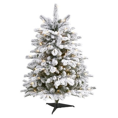 3ft. Flocked Fir Artificial Christmas Tree with 150 Warm White Lights and 545 Branches – Small Snowy X-Mas Décor Tree | Target