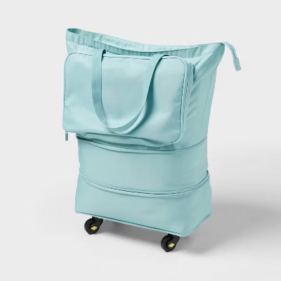 Collapsible Rolling Tote Pewter Aqua - Brightroom™ | Target
