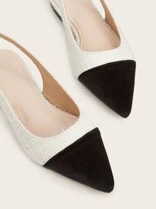 Women Two Tone Point Toe Flats, Elegant Tweed Slingback Flats SKU: sx2302170766600639(4 Reviews)$... | SHEIN