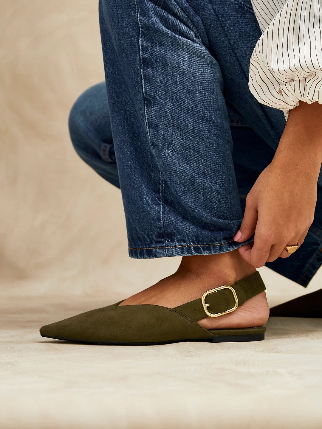 Lorna Khaki Faux Suede Ballet Flats | Linzi Shoes