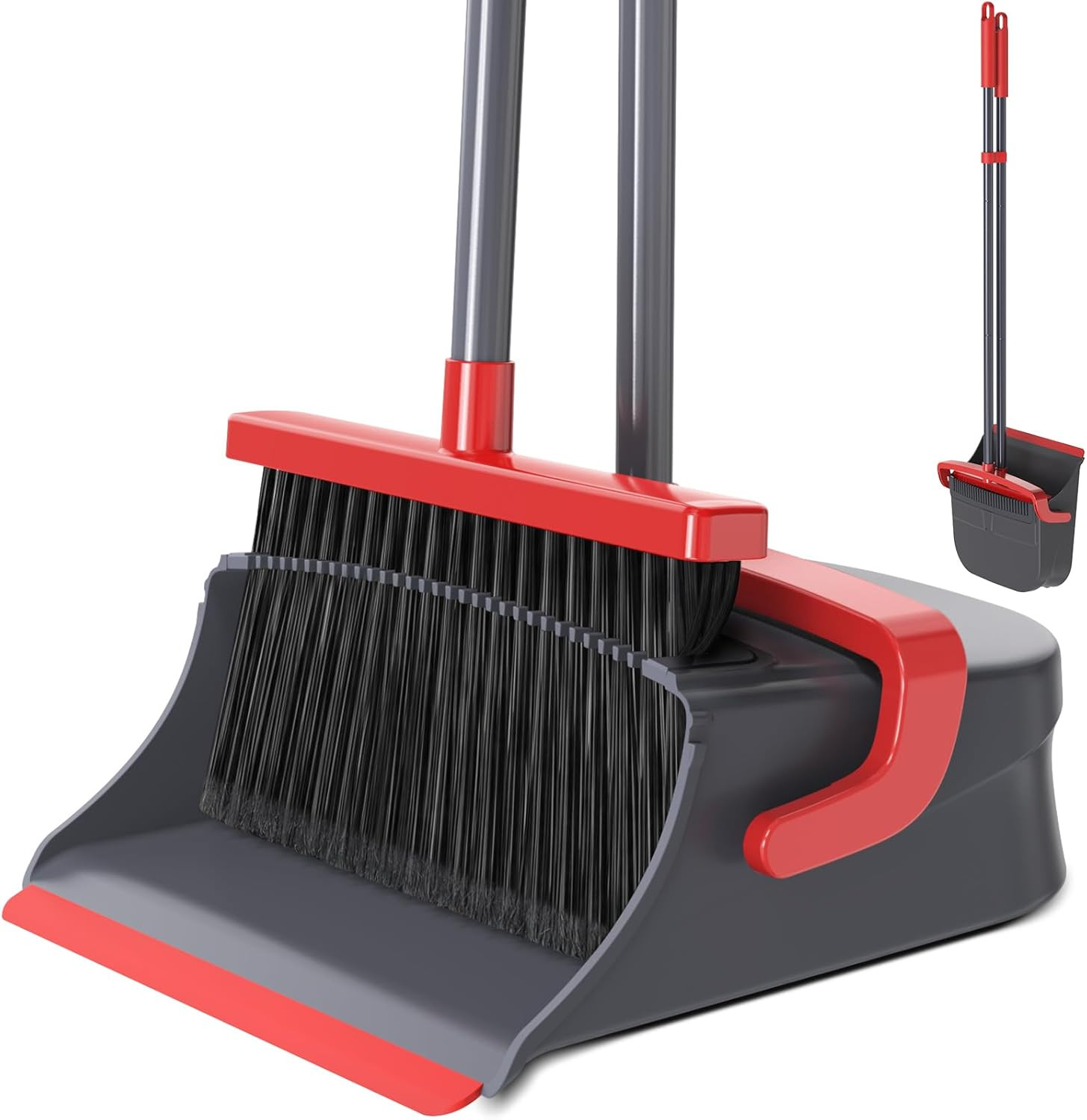 Broom with Dustpan Set for Pet Hair & Dust Cleanup, Red & Gray | Amazon (US)
