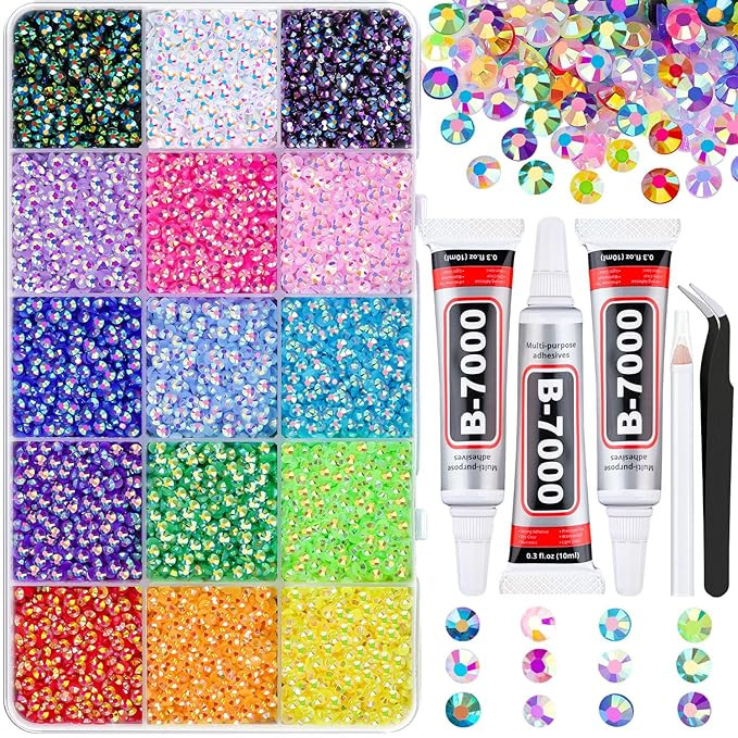 18000Pcs Resin Jelly Rhinestones for Crafting, Multicolor 3mm Flatback Rainbow Gems, Bedazzling C... | Amazon (US)