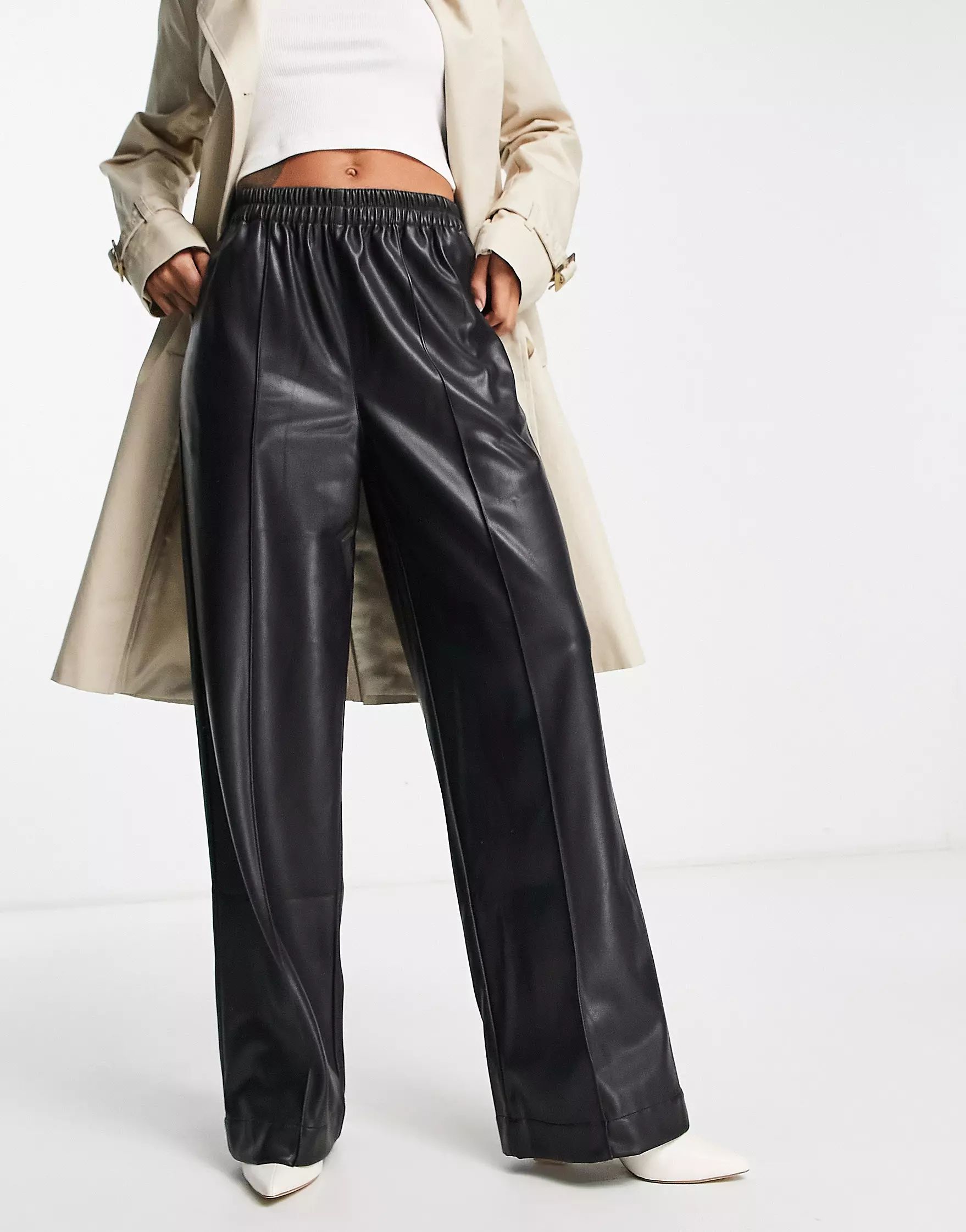 ASOS DESIGN faux leather oversized wide leg pants in black | ASOS (Global)