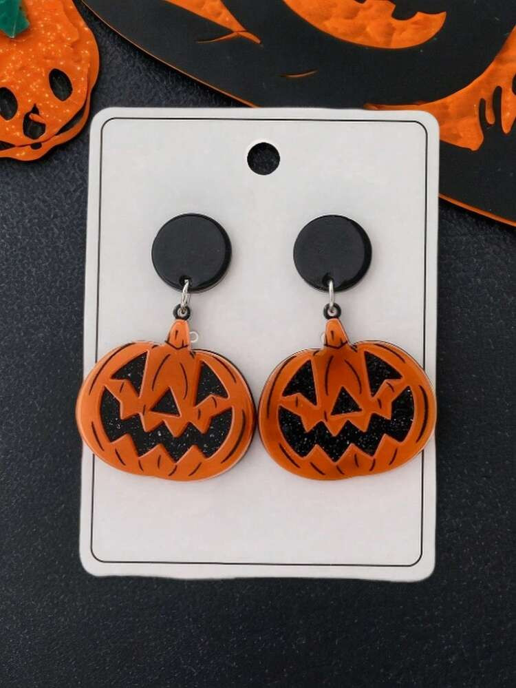 1 Pair Halloween Pumpkin Design Women Fashion Earrings, Cute Halloween Gift(Random Card) | SHEIN