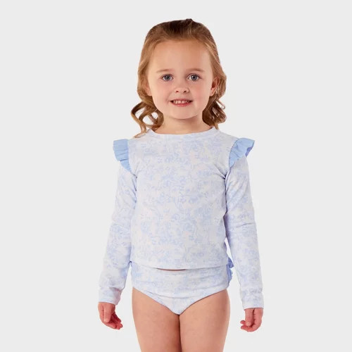 RuffleButts Toddler Girls' Seersucker Long Sleeve 2pc Rash Guard Set - Yellow | Target