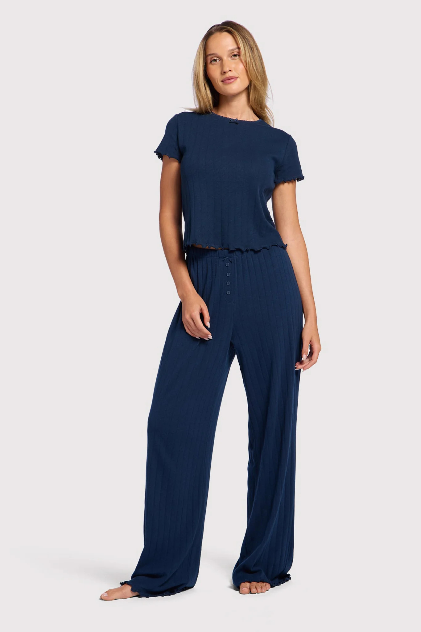 Pointelle Pajama Pant Set | Navy | nuuds
