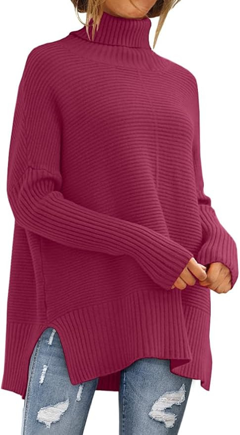 LILLUSORY Women's Oversized Turtleneck Sweaters Fall Batwing Sleeve Ribbed Tunic Sweater | Amazon (US)