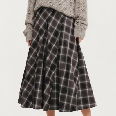 Anna-Kaci Women's Plaid Midi Skirt with Soft Full-Length A-Line Silhouette and Gentle Pleated Movement for a  Everyday Shape - Small, Beige | Target