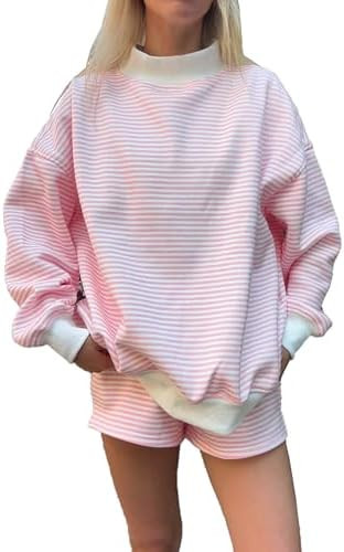 Women Oversized Mockneck Sweatshirt Striped Mock Neck Long Sleeve Pullover Sweatshirts Fall Winte... | Amazon (US)