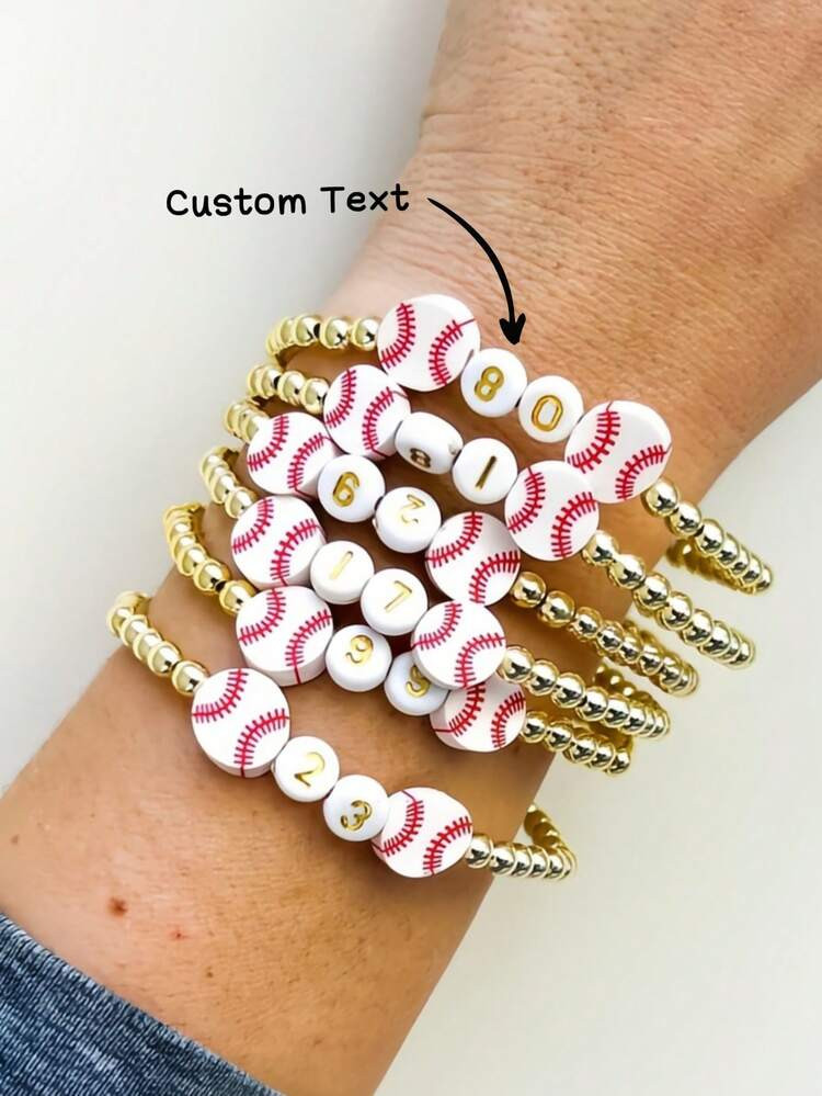 1pc Custom Baseball Name Bracelet, Sports Bracelet, Name Tag, Personalized Bracelet, Baseball Mom... | SHEIN