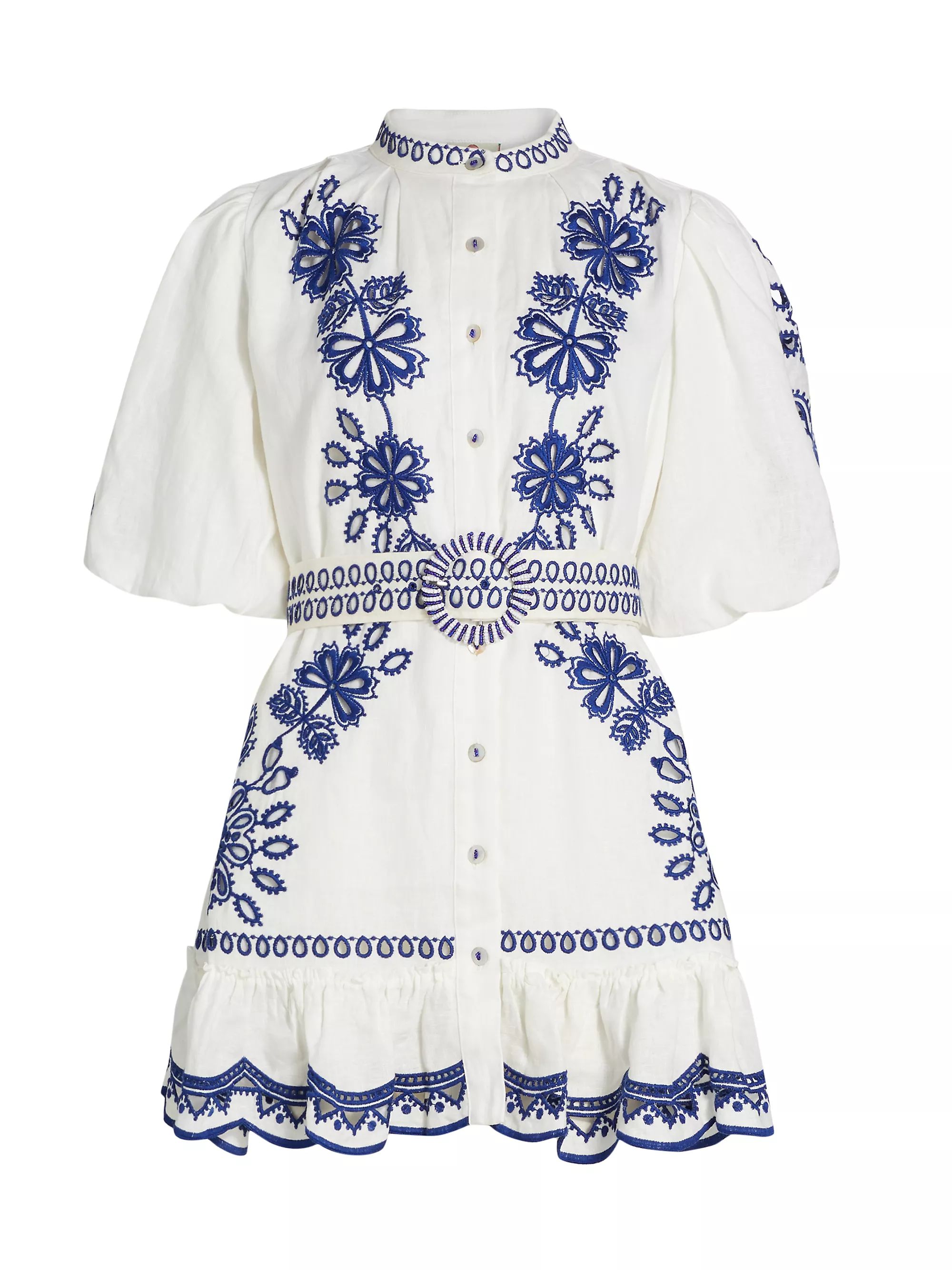 Farm RioRichelieu Embroidered Linen Minidress | Saks Fifth Avenue