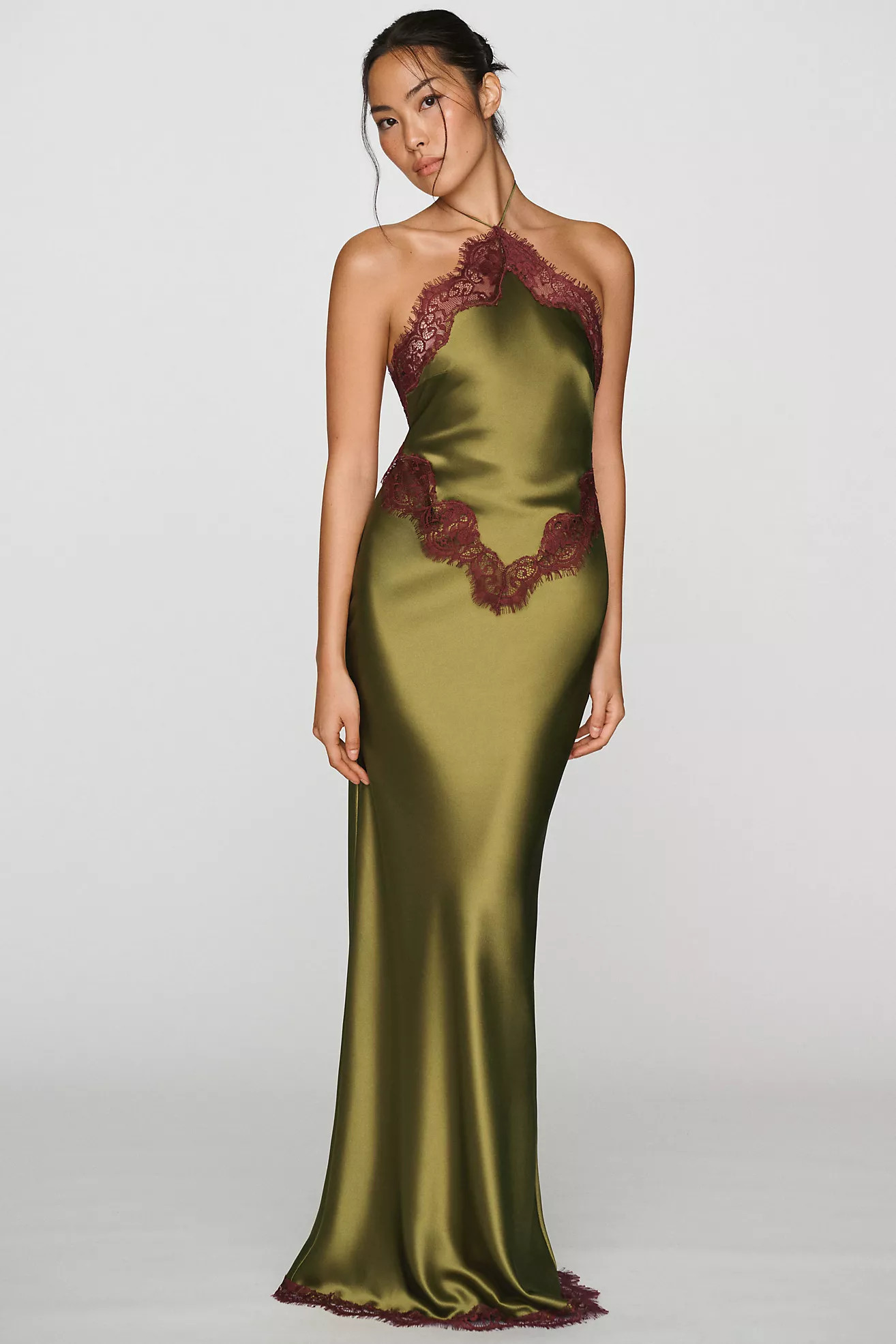 Retrofete Everly Halter Lace-Trim Satin Maxi Dress | Anthropologie (US)