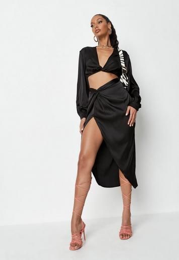 Black Co Ord Front Split Midaxi Skirt | Missguided (US & CA)