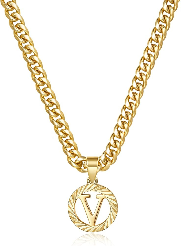KissYan Gold Initial Necklace,14K Gold Plated Round Letter Pendant Hollow Capital Monogram 5mm Cu... | Amazon (US)