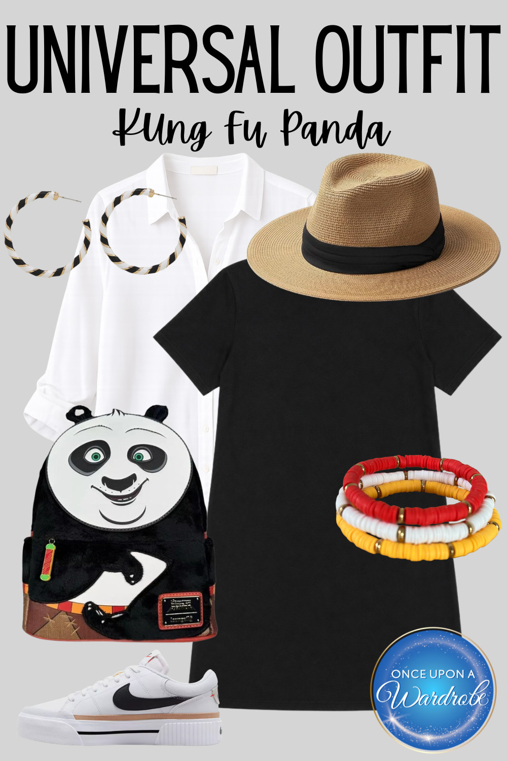 Black, white, and a little Kung Fu Panda fun 🐼 This Universal Studios outfit keeps things simple with an easy black dress, straw hat, fun accessories, and the cutest Po backpack for DreamWorks Land photo ops and park days. Shop the full look below! 

 #LTKootd #LTKmomlife #LTKTravel