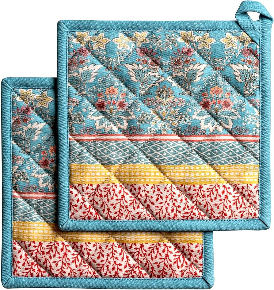 Maison d' Hermine Pot Holders Set 100% Cotton Heat Resistant Potholders 8" x 8" Hot Pads with Loo... | Amazon (US)