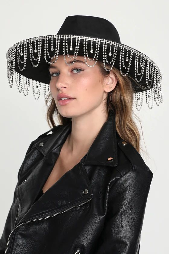 Razzle Dazzle Darling Black Rhinestone Fringe Fedora Hat | Lulus (US)