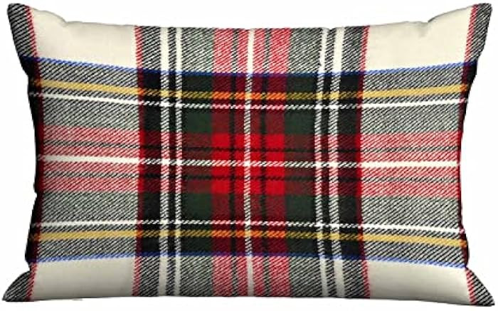 Mugod Rectangle Pillow Cover Red and White Wool Plaid Scottish Tartan Pattern,Decorative Pillowca... | Amazon (US)