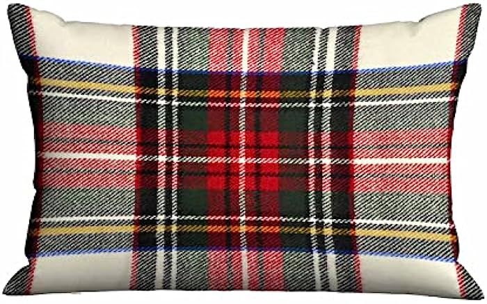 Mugod Rectangle Pillow Cover Red and White Wool Plaid Scottish Tartan Pattern,Decorative Pillowca... | Amazon (US)