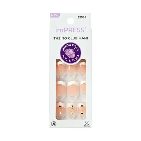 KISS imPRESS Design Press On Nails ‘Falling’ White French Tips Short Squoval 30 Count | Walmart (US)