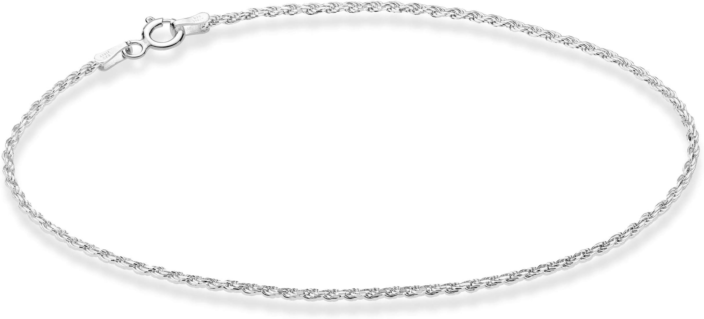 Miabella 925 Sterling Silver Solid 1.5mm Diamond-Cut Braided Rope Chain Anklet Ankle Bracelet for... | Amazon (US)