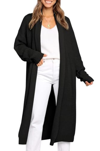 LILLUSORY Long Cardigan Sweaters for Women Fall Trendy Oversized Open Front Winter Coat Blazer 2025 Cozy Chunky Knit Sweater Jacket Outwear Coats Black XL | Amazon (US)