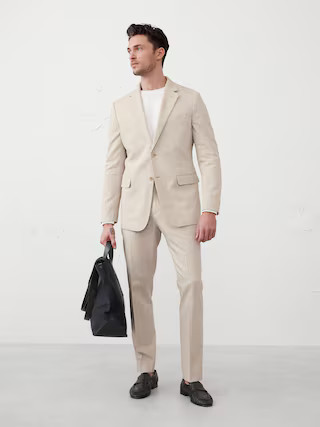 Tailored-Fit Linen-Blend Stone Glen Plaid Suit Jacket | Banana Republic Factory