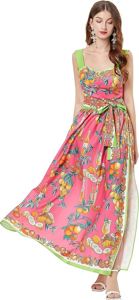LAI MENG FIVE CATS Womens Summer Square Neck Sleeveless Floral Print Casual A-line Beach Maxi Dre... | Amazon (US)