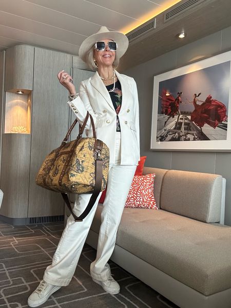 Winter white for a holiday look or how about a cruise? My @lovechicos look was so versatile on my cruise. The sailor style pants were restyled over and over. The blazer is good over jeans as well.
#holidaystyle #cruisewear #resortwear #winterwhite #floraltank #chicos 

#LTKHoliday 

#LTKover40 #LTKstyletip