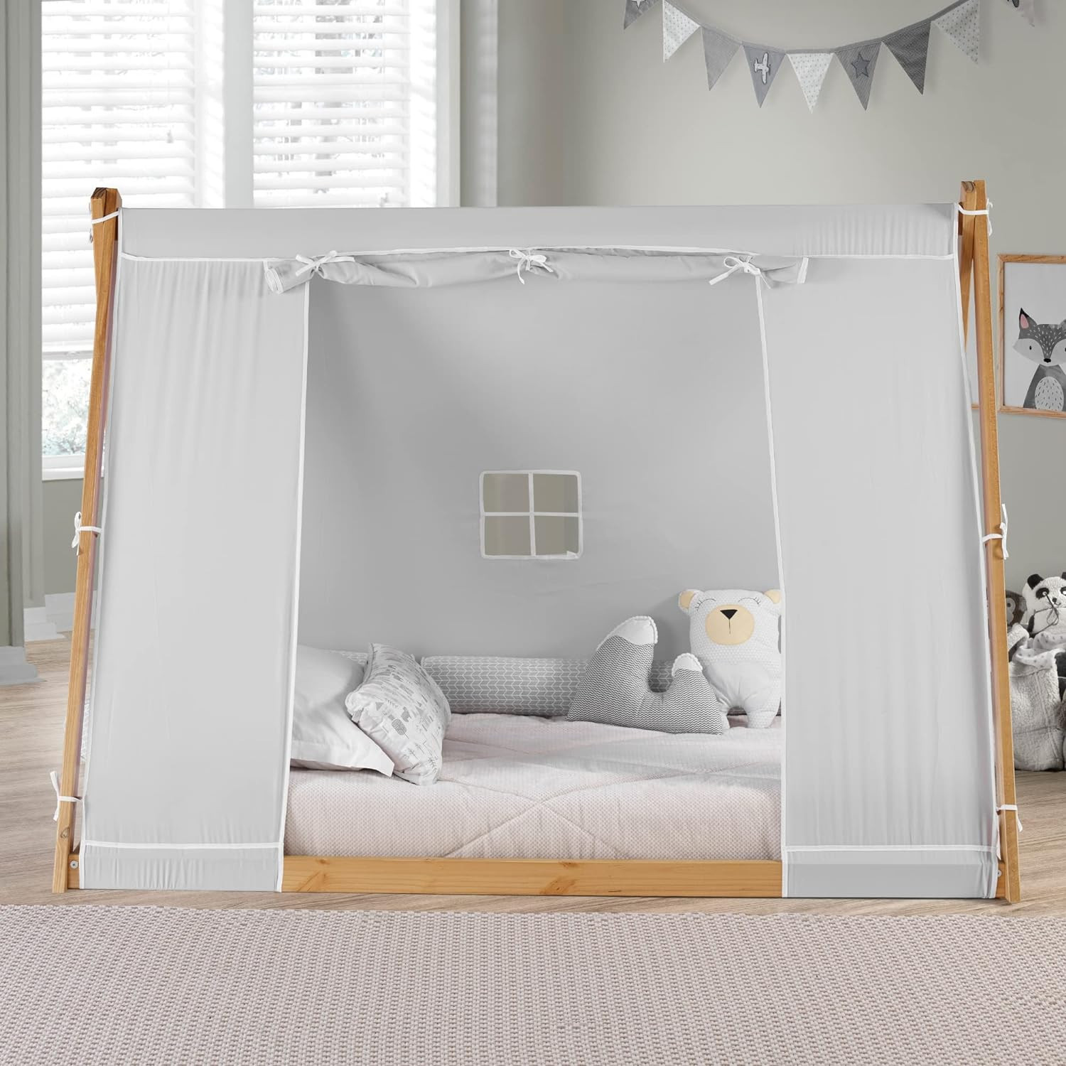 New P'kolino Tent Twin Floor Bed - Natural or White Frame, Grey, Children’s Bedroom Furniture ... | Amazon (US)