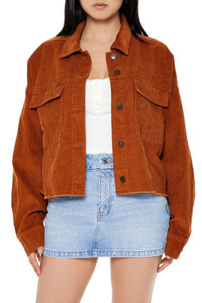 Boxy Cropped Corduroy Shacket | Forever 21