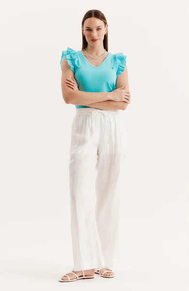 Elena Eyelet Pant - White | tyler boe