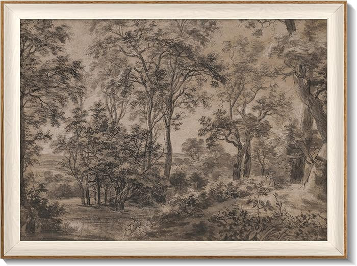 Framed Canvas Wall Art for Living Room Decor, Vintage Neutral Brown Woodland Landscape Painting F... | Amazon (US)