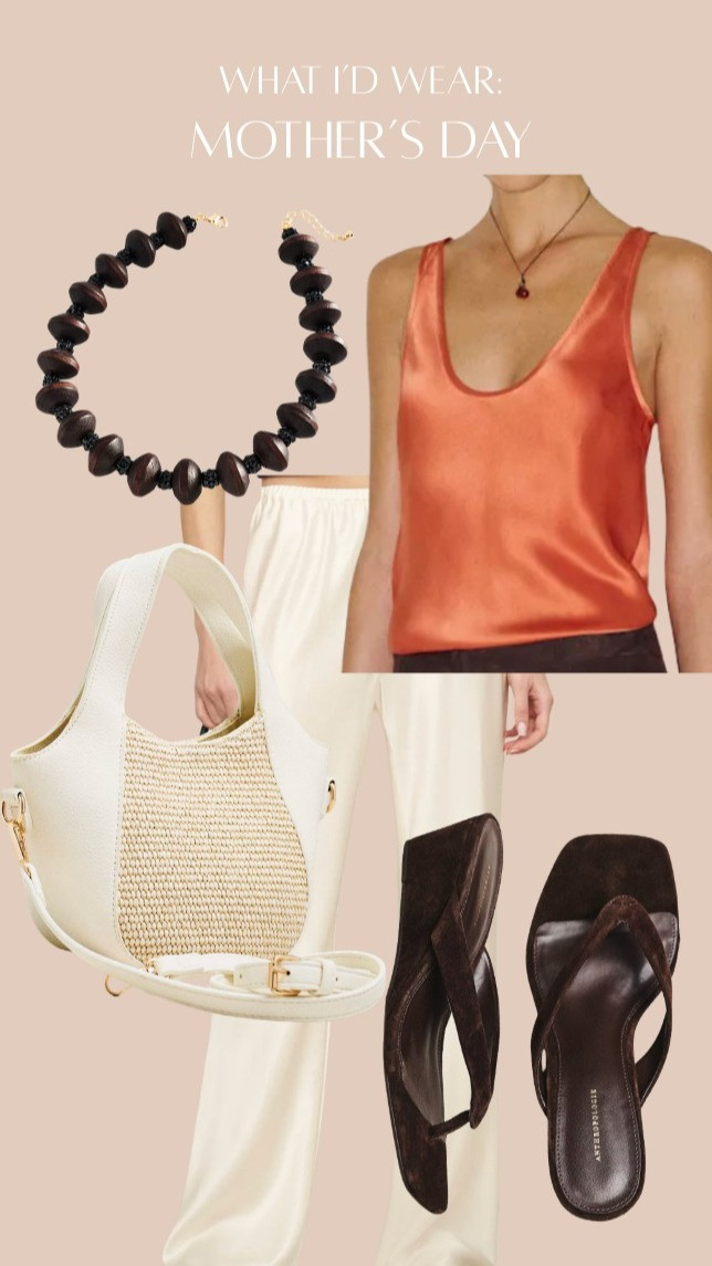 What I’d Wear: Mother’s Day

Outfit formula: Elevated tank + satin pants + statement necklace + neutral accessories

This is an easy Mother’s Day look that feels luxurious and special while still being comfortable. The satin pants add a soft, elevated feel, the silk tank brings in rich color, and the statement necklace pulls it all together. Finished with a rattan bag and neutral sandals for a polished, effortless look. 

 #LTKMothersDay #LTKootd #LTKmomlife