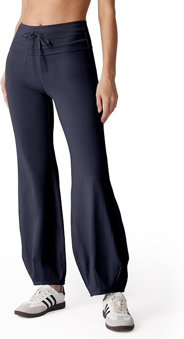 MOOSLOVER Women Quick Step Bubble Pants Drawstring Fold Over Balloon Leggings Cotton Casual Yoga ... | Amazon (US)