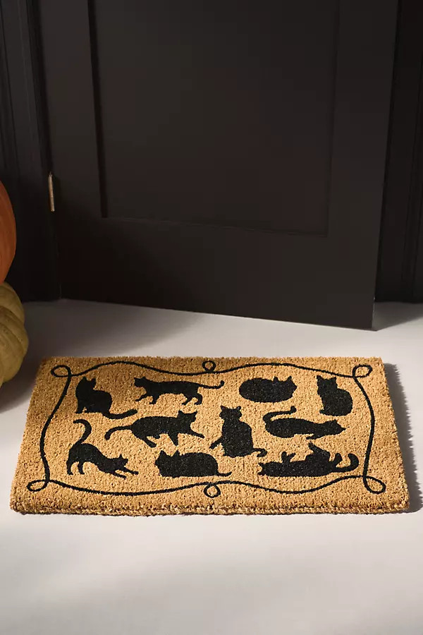 Black Cats Printed Coir Doormat | Anthropologie (US)