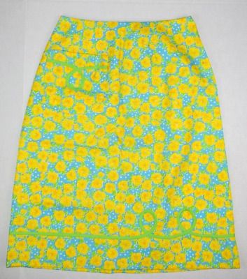 Lilly Pulitzer Vintage 60s 70s Nasturtiums Skirt S/M Waist 25" Yellow Blue Green  | eBay | eBay US