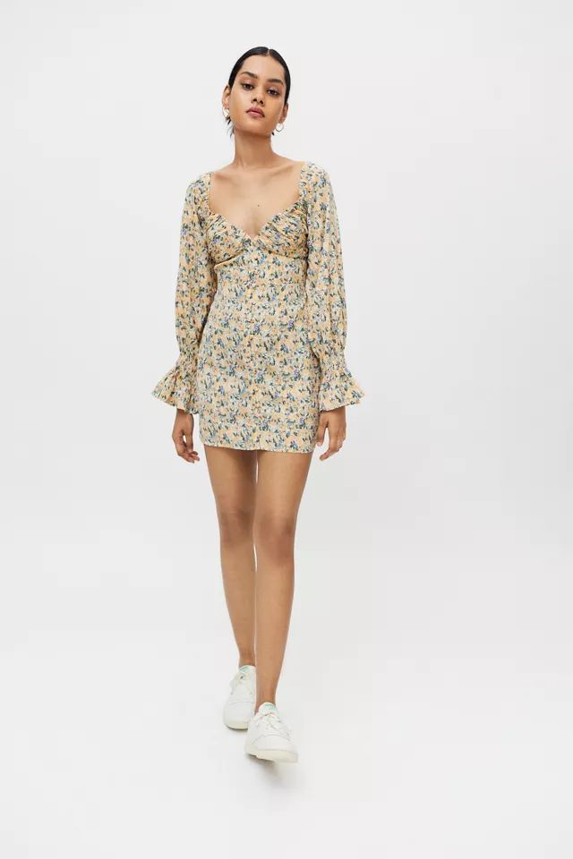Kiss The Sky Floral Bardot Mini Dress | Urban Outfitters (US and RoW)