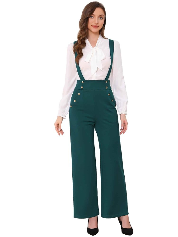 Allegra K Casual Office Jumpsuits for Women's Adjustable Straps Wide Leg Suspenders Pants Overall | Amazon (US)
