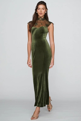 Lace High-Neck Velvet Maxi Dress | Anthropologie (US)