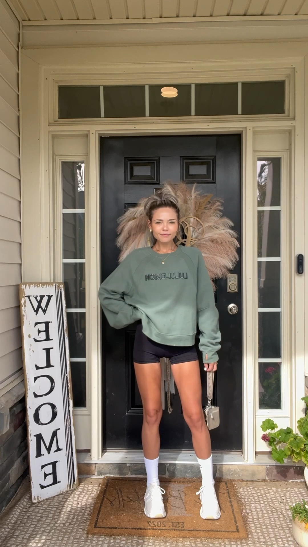 Biker shorts, cozy crewneck, and tall socks — my Sunday uniform 🟢 Perfect for that reset + mom errands 💅🏼

Top: Medium
Shorts: Size 2

#LTKFamily #LTKActive #LTKFindsUnder100