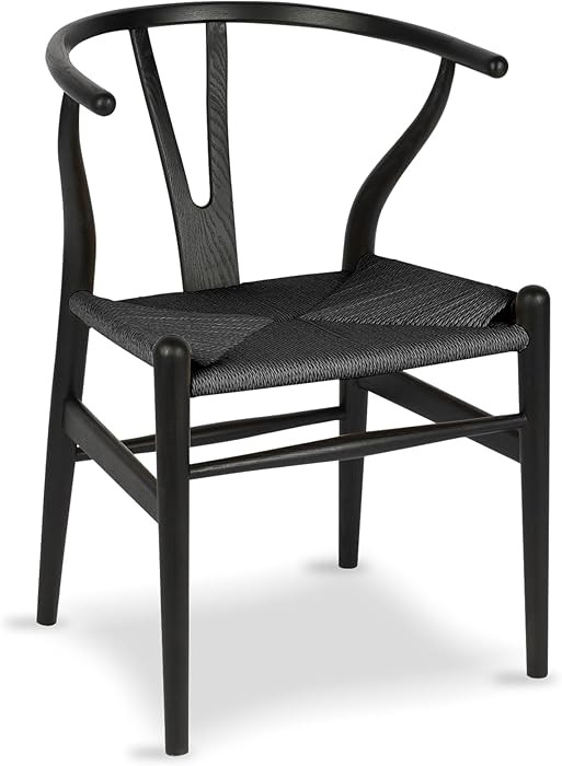 CH24 Wishbone Chair, Full Black Mid-Century Modern Dining Chair with Arms, Solid Ash Wood Frame a... | Amazon (US)