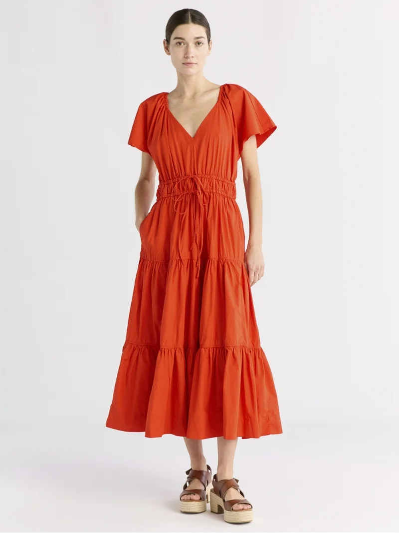 Free Assembly Women's and Women's Plus Tiered Cotton Maxi Dress, Sizes XS-4X | Walmart (US)