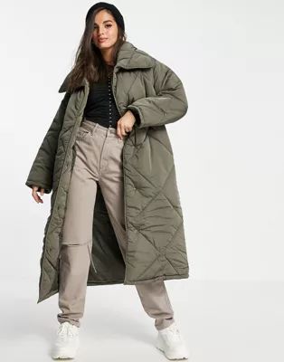 ASOS DESIGN oversized hero quilted maxi coat in charcoal | ASOS (Global)