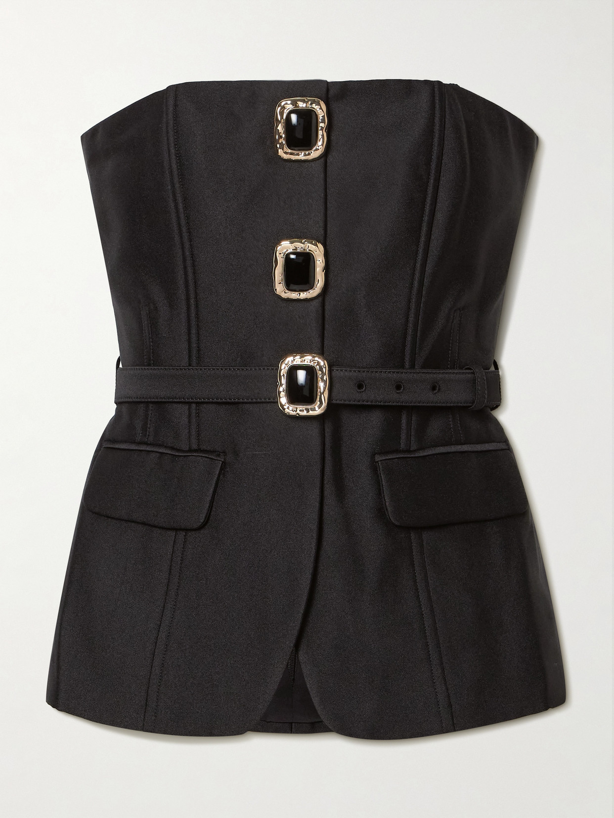 Self-Portrait - Strapless Belted Embellished Satin-twill Top - Black | NET-A-PORTER (US)