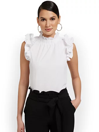 mock-neck ruffle poplin top | New York & Company