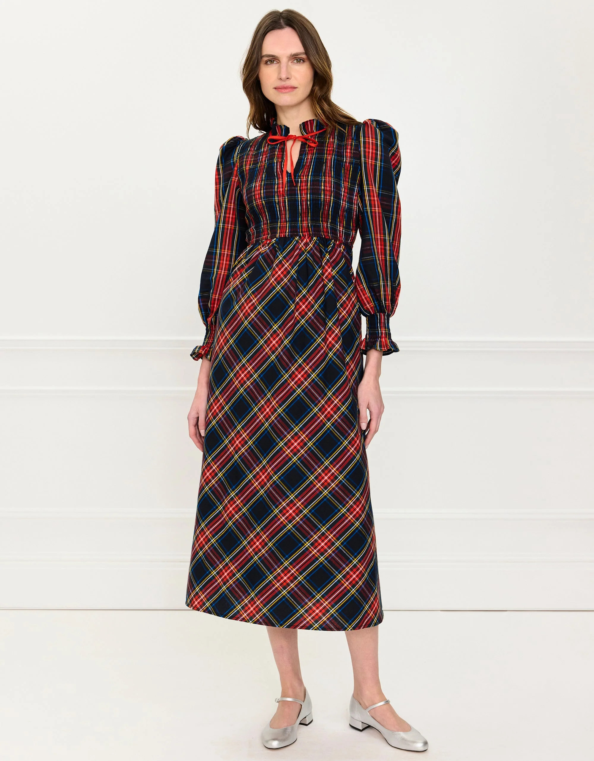 Midnight Tartan Izzy Dress – Red & Black Cotton | Pink City Prints | Pink City Prints UK